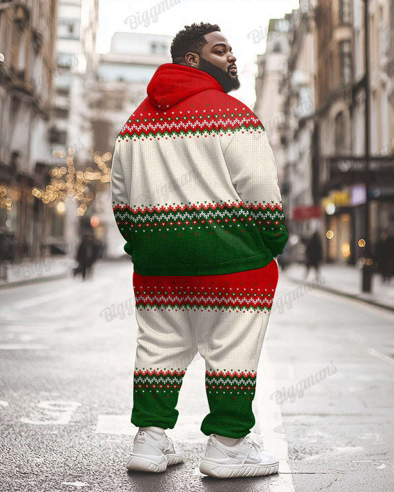 Big & Tall Red Green Colorblock Hoodie Sweatpants Set for big men view 4