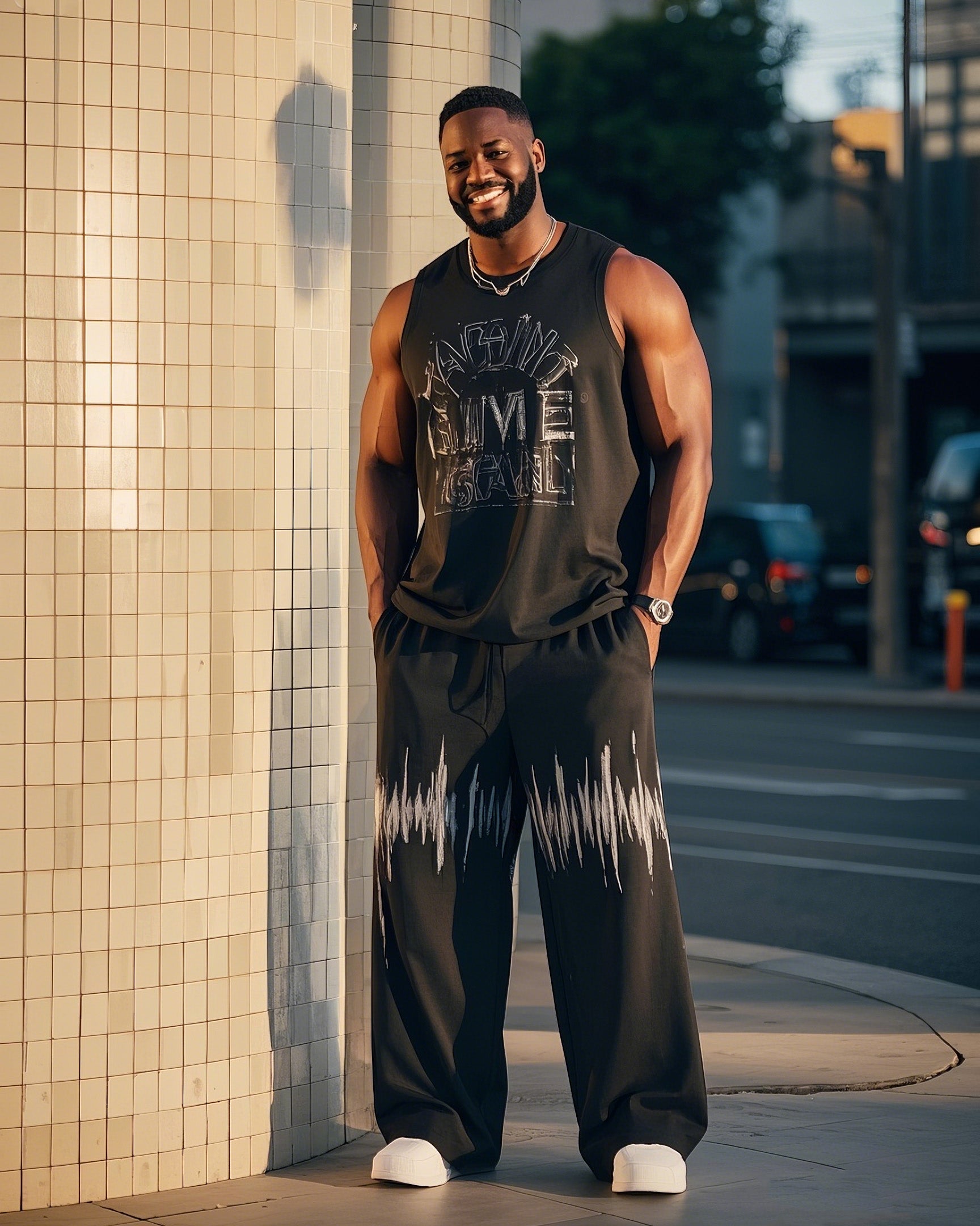 Big & Tall Colorblock Vest Pants Set for big men view 1