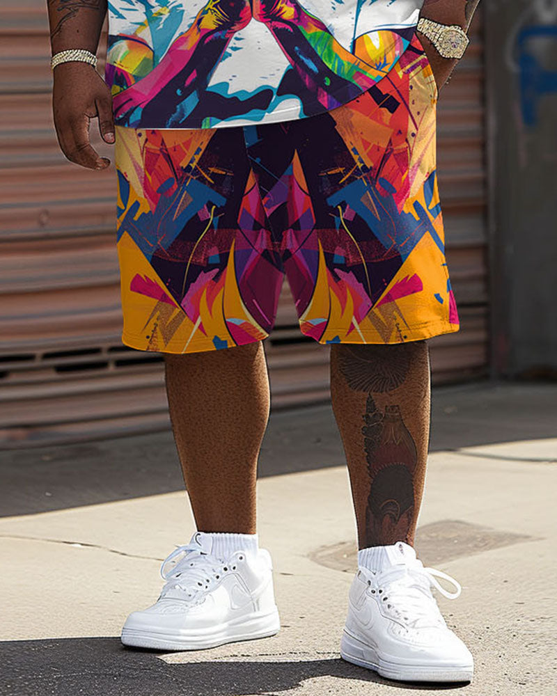 Big & Tall Graphic Streetwear T-Shirt Shorts Set for big men view 3