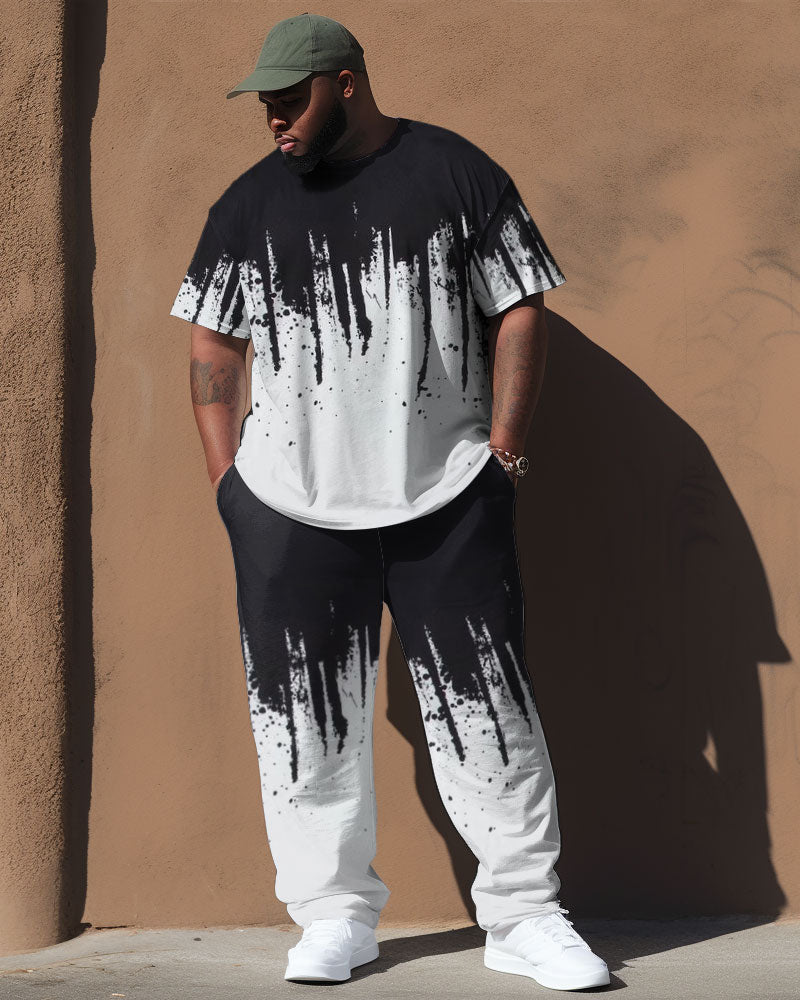 Big & Tall Black White Colorblock Two-piece Set for big men view 1
