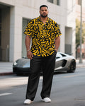 Big & Tall Black Yellow Geometric T-Shirt Pants Set for big men view 1