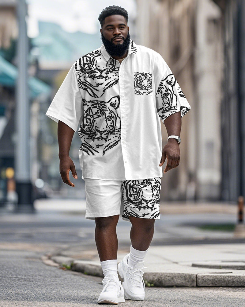 Big & Tall White Graphic Graffiti T-Shirt Shorts Set for big men view 1