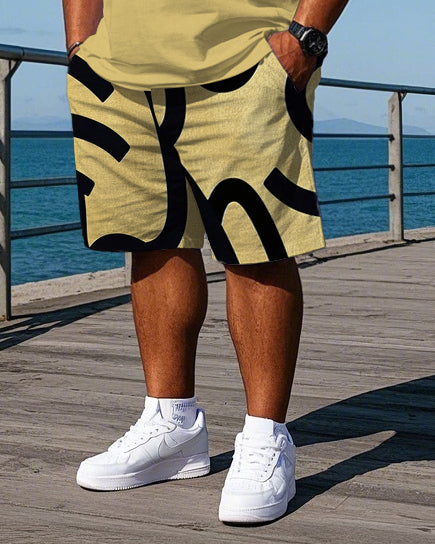 Big & Tall Striped Graphic Streetwear Polo Shorts Set for big men view 3