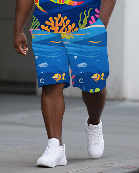 Big & Tall Geometric Polo Shorts Set for big men view 3