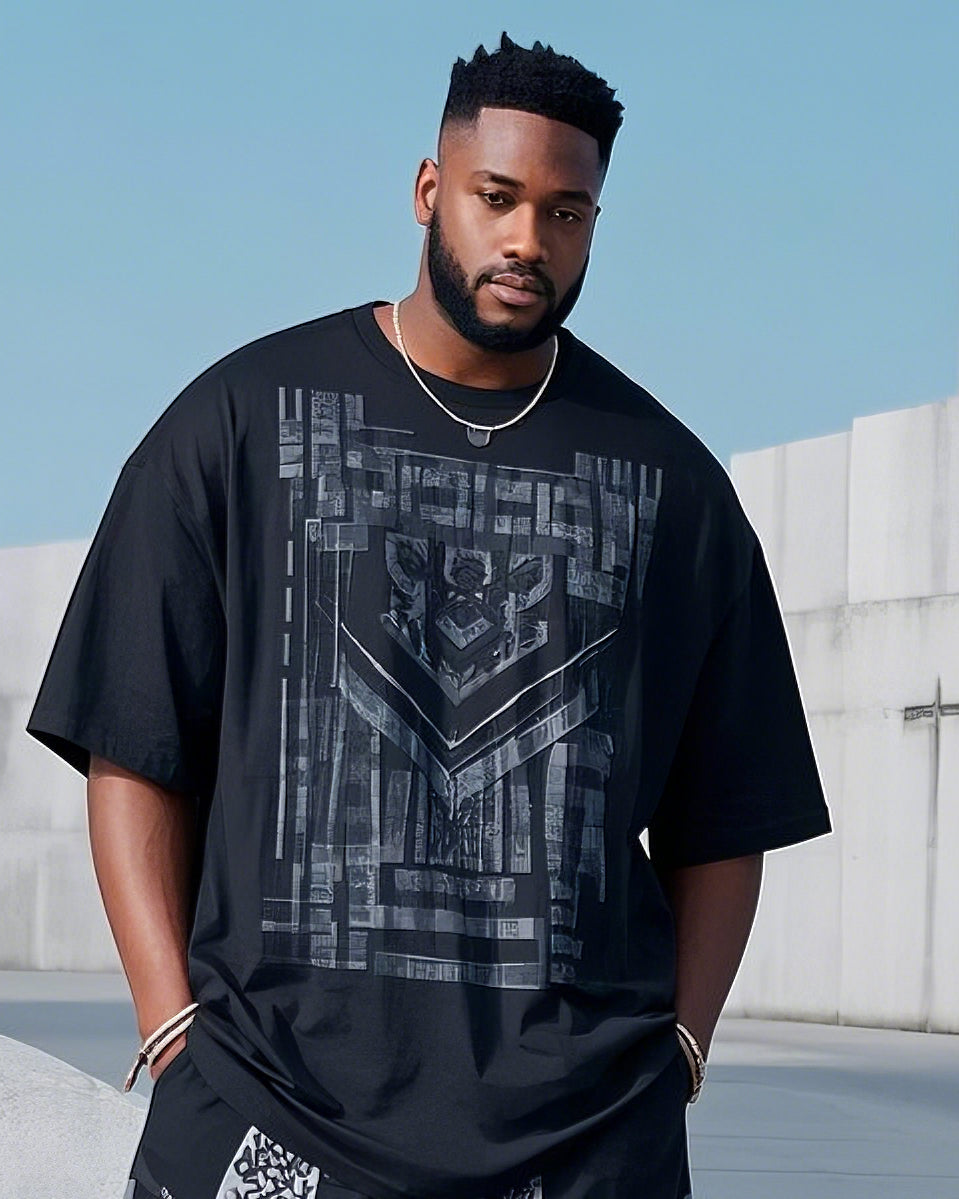 Big & Tall Black White Geometric T-Shirt Pants Set for big men view 2