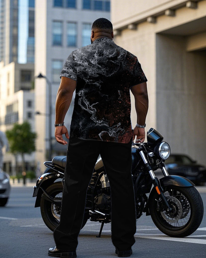 Big & Tall Black Business Casual T-Shirt Pants Set for big men view 4