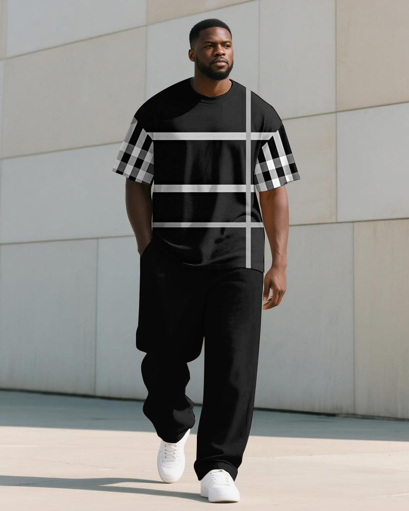 Big & Tall Colorblock Striped T-Shirt Pants Set for big men view 3