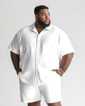Big & Tall White Solid Color T-Shirt Shorts Set for big men view 1