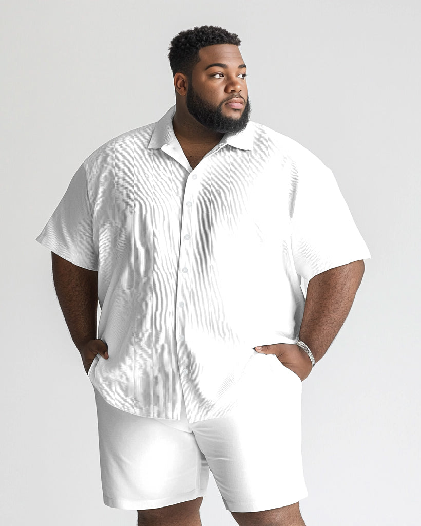 Big & Tall White Solid Color T-Shirt Shorts Set for big men view 1