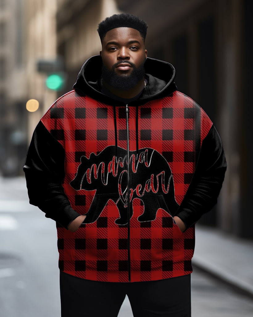 Big & Tall Plaid Hoodie Sweatpants Set for big men