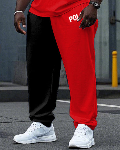 Big & Tall Black Red Colorblock T-Shirt Pants Set for big men view 3
