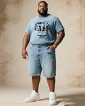 Big & Tall Black Denim Graphic T-Shirt Shorts Set for big men view 1
