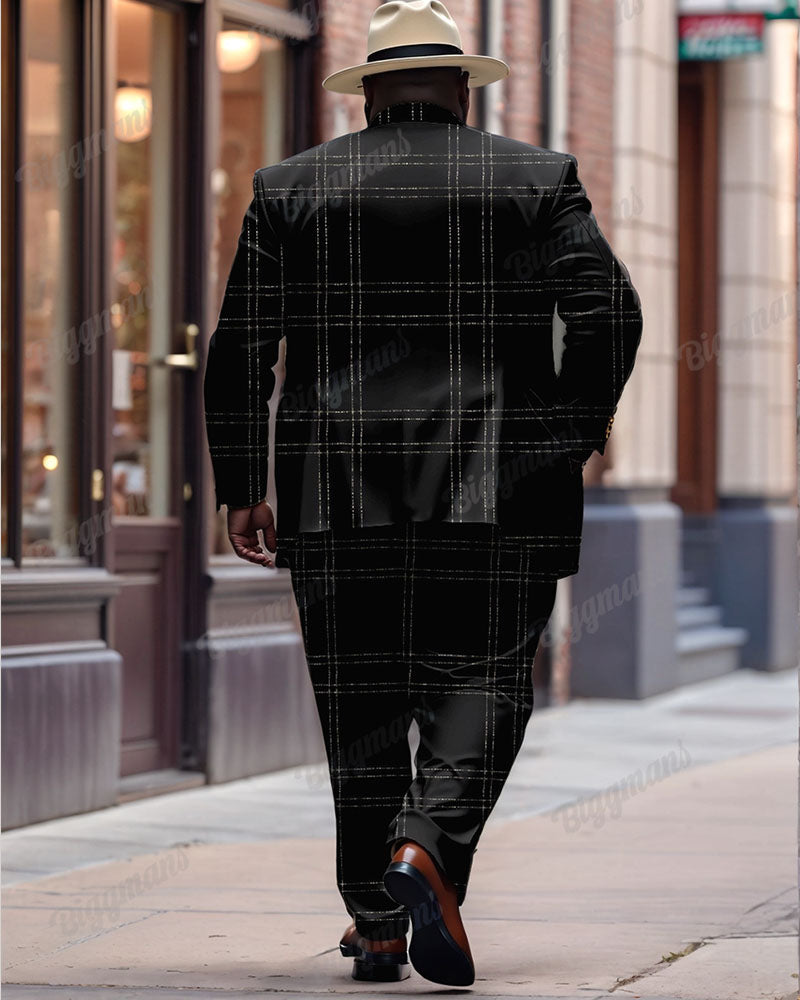 Big & Tall Black Plaid Graphic Two-piece Set for big men view 2