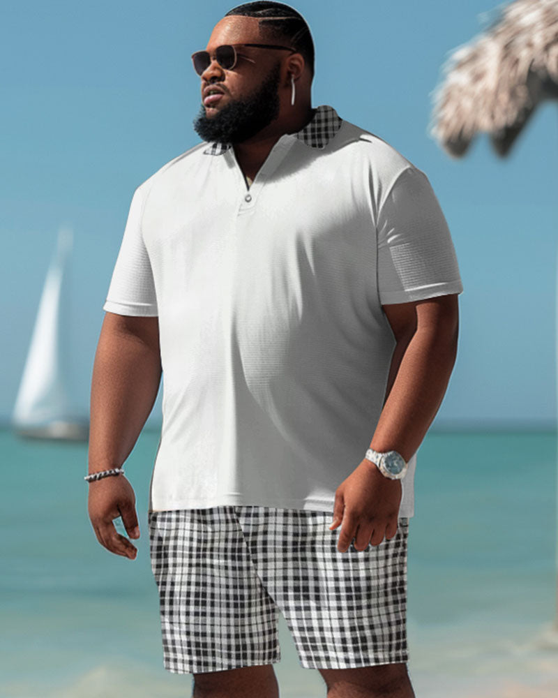 Big & Tall Plaid T-Shirt Shorts Set for big men view 1
