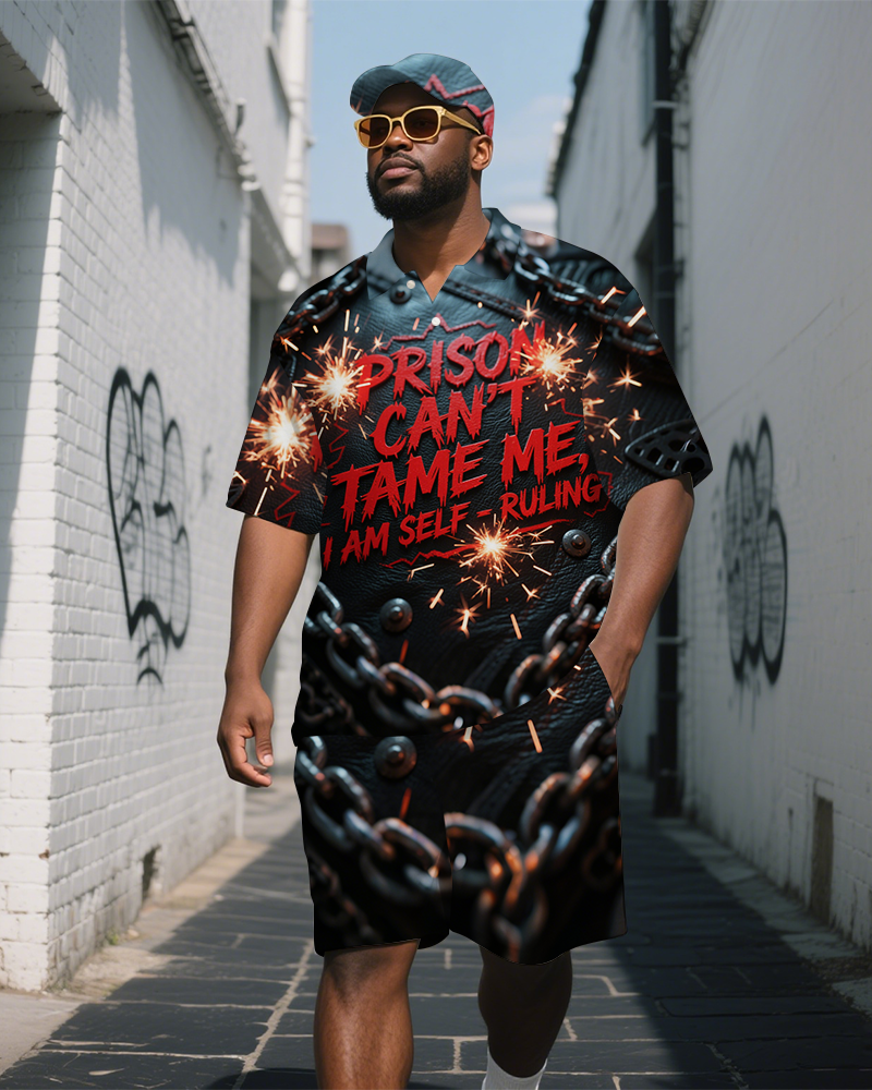 Big & Tall Graphic Polo Shorts Set for big men view 1