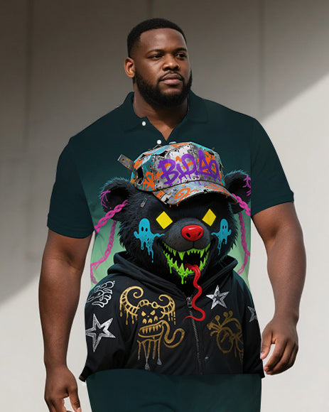 Big & Tall Streetwear Polo Shorts Set for big men view 2