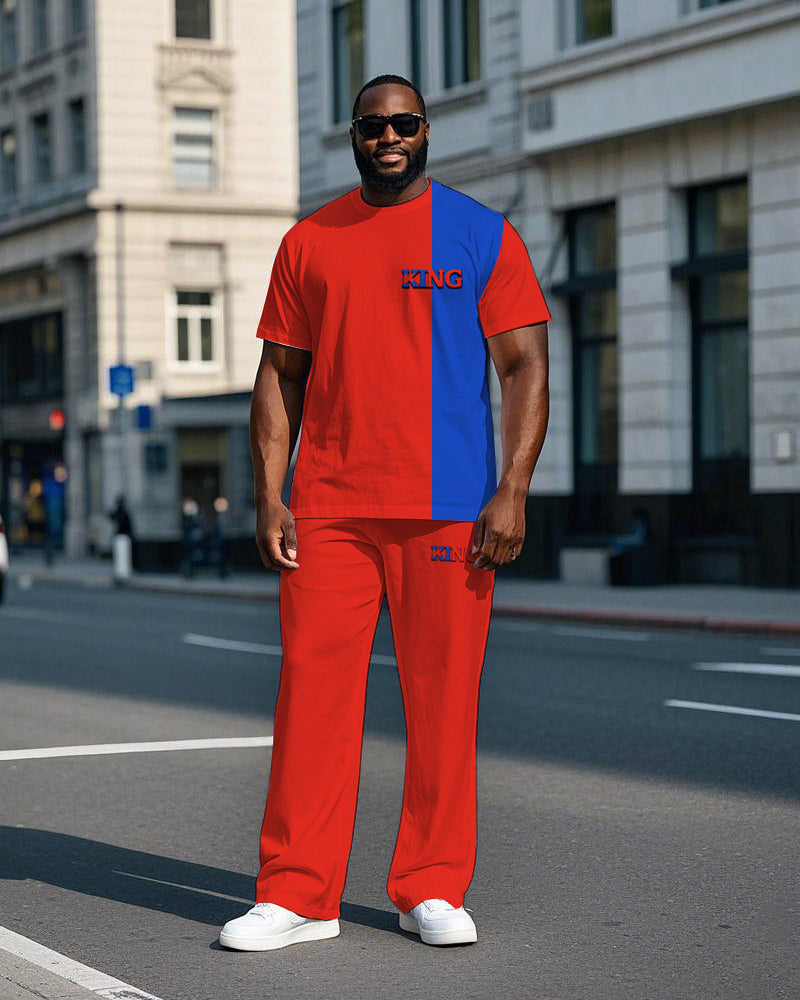 Big & Tall Blue Red Colorblock T-Shirt Pants Set for big men view 1
