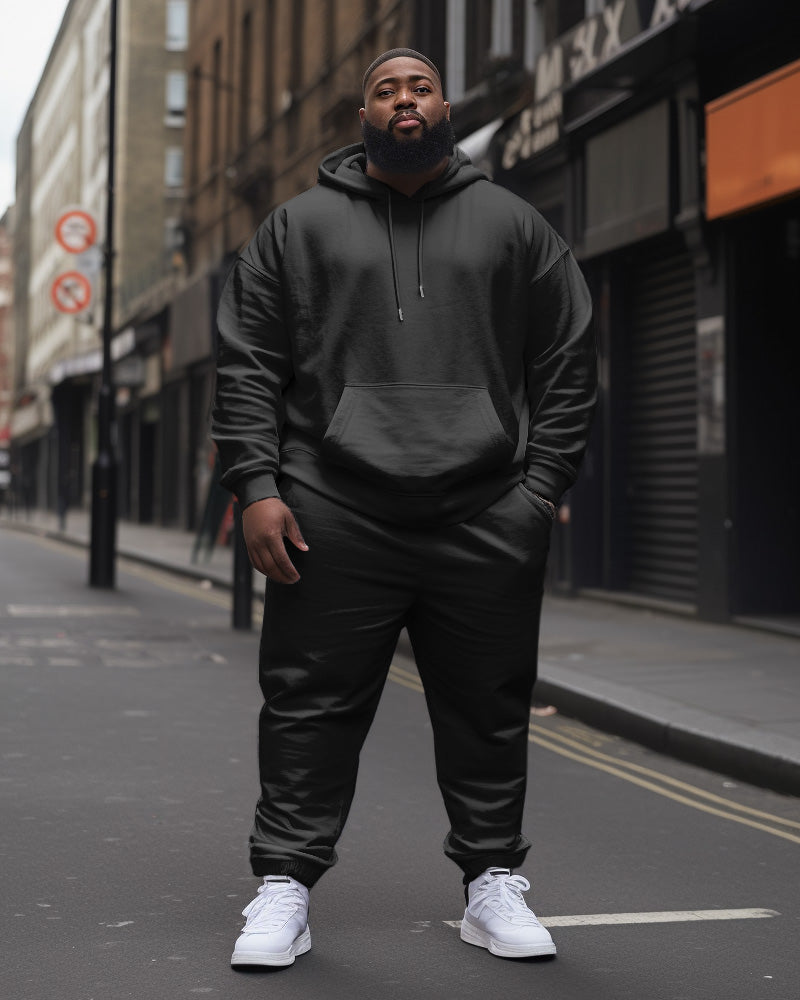 Big & Tall Solid Color Hoodie Sweatpants Set for big men view 4