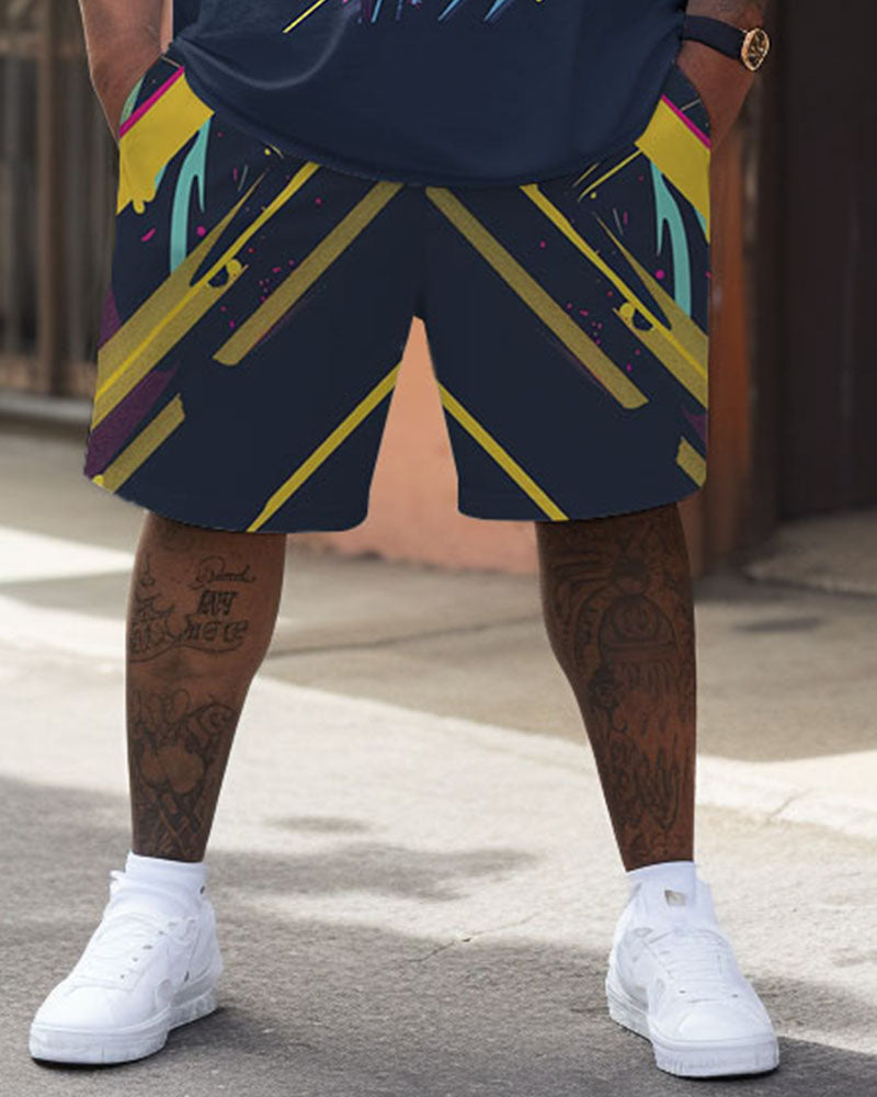 Big & Tall Graphic Streetwear T-Shirt Shorts Set for big men view 3