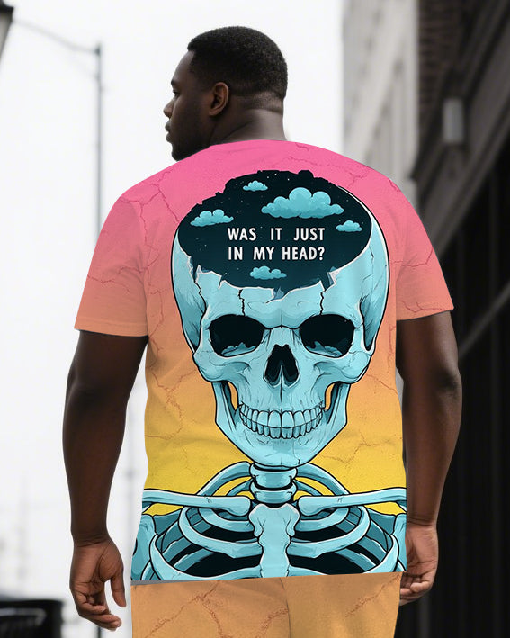 Big & Tall Gradient Skull T-Shirt Shorts Set for big men view 2