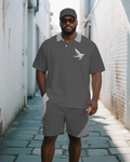 Big & Tall White Streetwear Polo Shorts Set for big men view 1