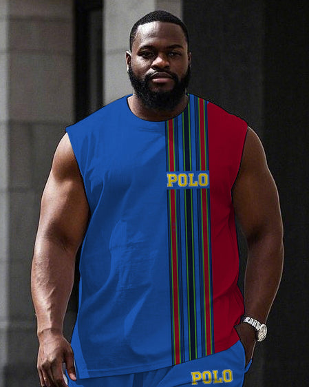 Big & Tall Red Colorblock Striped Vest Pants Set for big men view 2