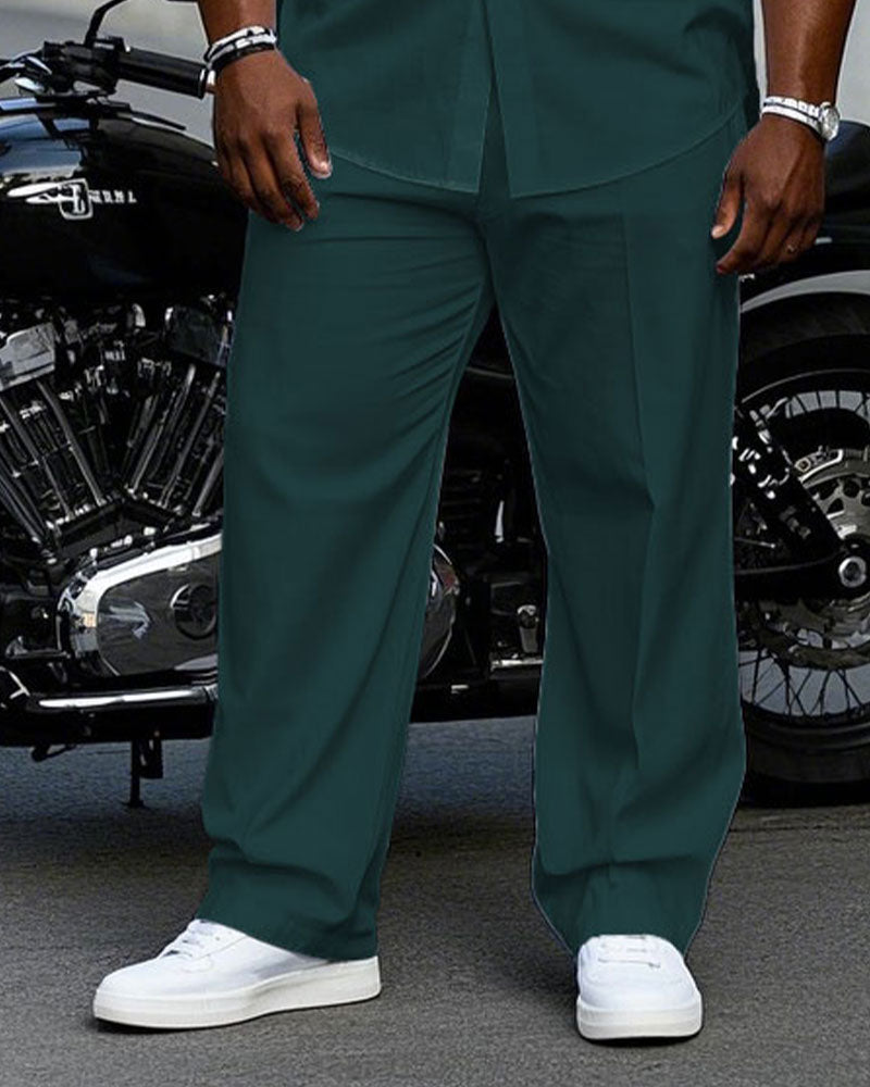 Big & Tall Green Business Casual T-Shirt Pants Set for big men view 3