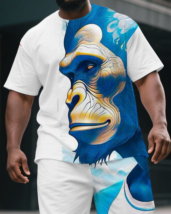 Big & Tall Blue Graphic T-Shirt Shorts Set for big men view 2