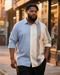 Big & Tall White Blue Striped Long Sleeve Shirt for big men