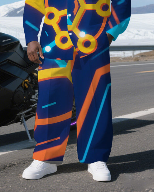 Big & Tall Geometric Streetwear T-Shirt Pants Set for big men view 3