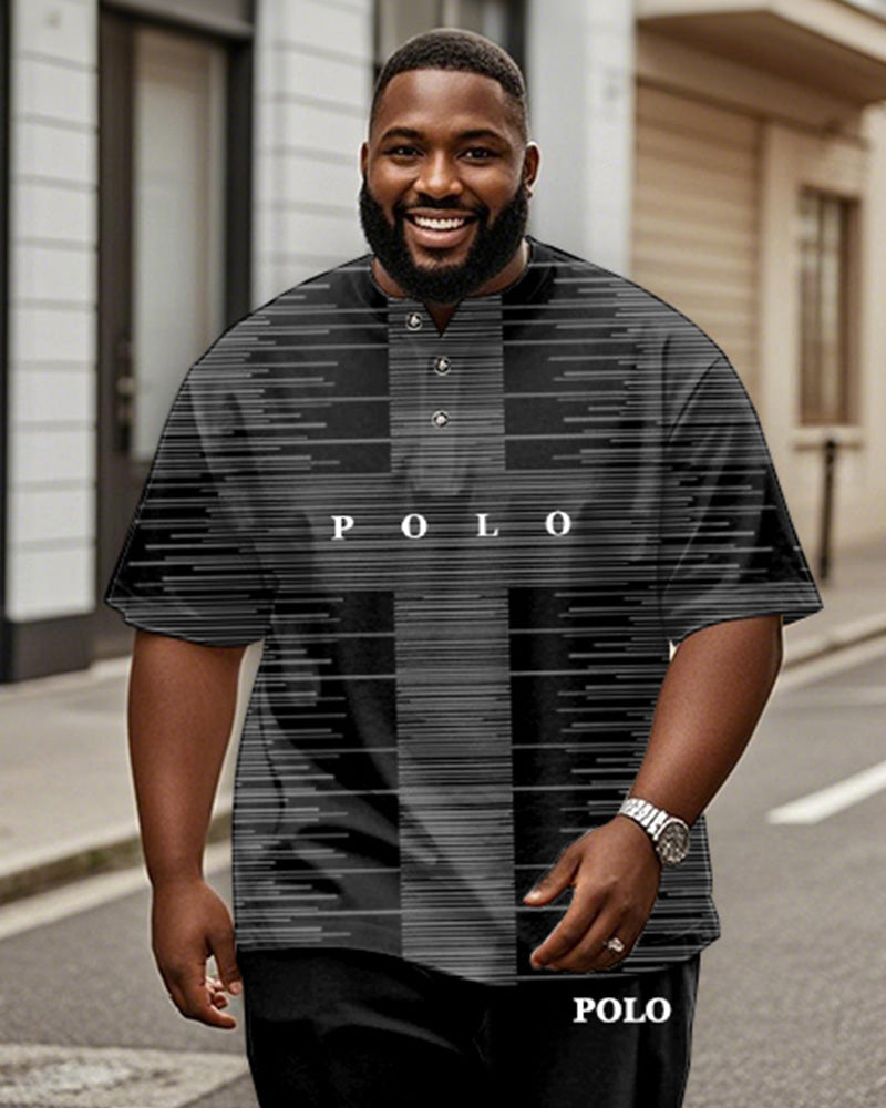 Big & Tall Black Gray Colorblock T-Shirt Pants Set for big men view 2