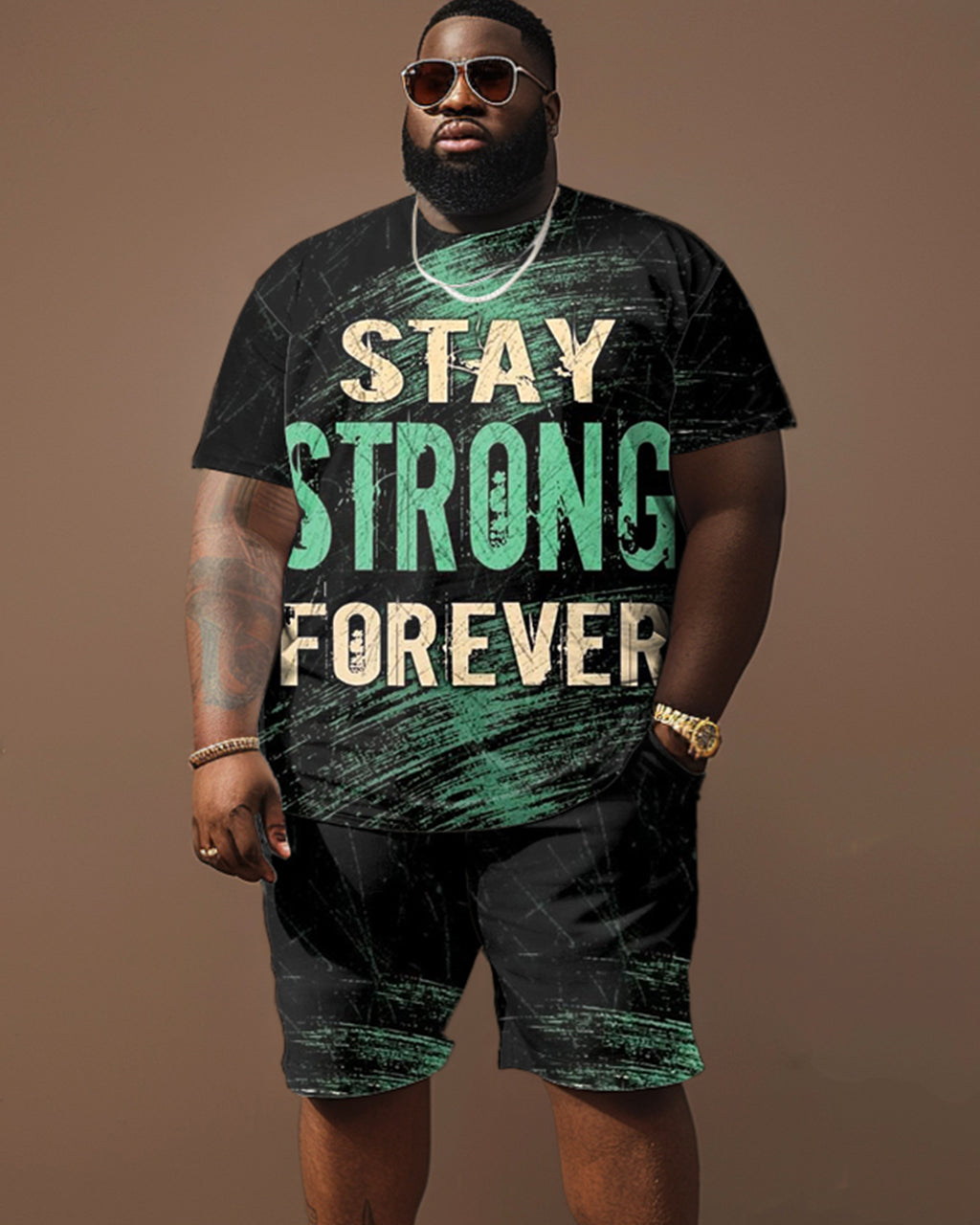 Big & Tall Graphic Streetwear Two-piece Set for big men view 1