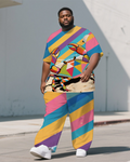 Big & Tall Striped T-Shirt Pants Set for big men view 1