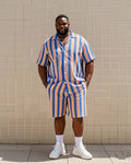 Big & Tall Blue Pink Colorblock T-Shirt Shorts Set for big men view 1
