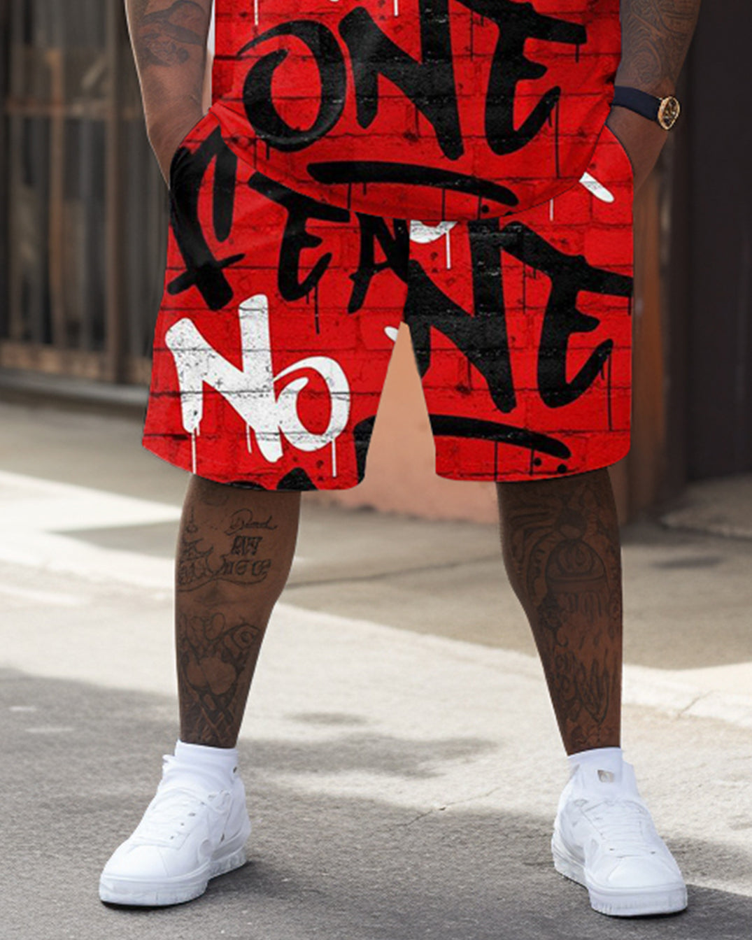 Big & Tall Graphic Streetwear T-Shirt Shorts Set for big men view 4