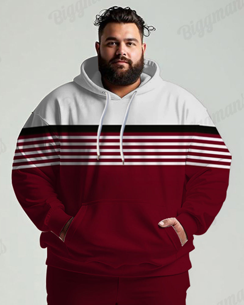 Big & Tall Red Striped Graphic Hoodie Sweatpants Set for big men view 2
