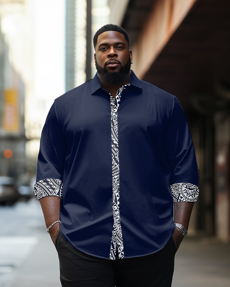 Big & Tall Geometric Plaid Long Sleeve Shirt for big men