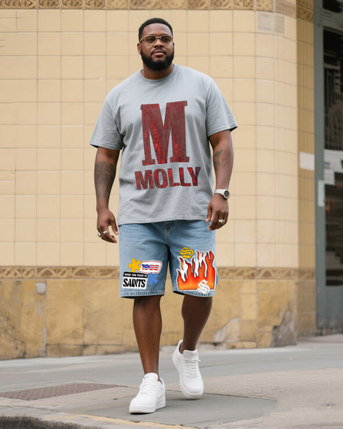 Big & Tall Denim Streetwear T-Shirt Shorts Set for big men view 1