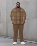 Big & Tall Brown Plaid Graphic Two-piece Set for big men view 1