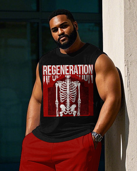 Big & Tall Streetwear Skull Vest Pants Set for big men view 2