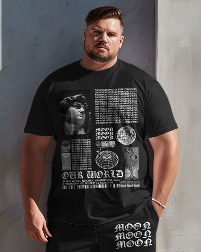 Big & Tall Graphic Vintage T-Shirt Shorts Set for big men view 3