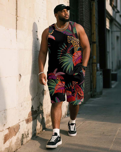 Big & Tall Black Graphic Vintage Two-piece Set for big men view 1