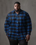 Big & Tall Black Blue Plaid Long Sleeve Shirt for big men