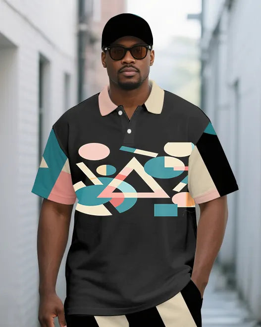 Big & Tall Geometric Polo Shorts Set for big men view 1