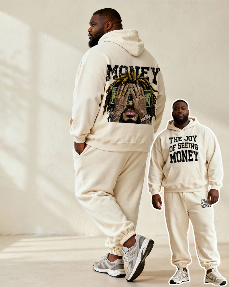 Big & Tall White Graphic Hoodie Sweatpants Set for big men view 1