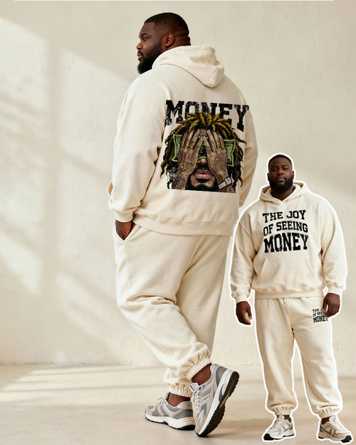 Big & Tall White Graphic Hoodie Sweatpants Set for big men view 1