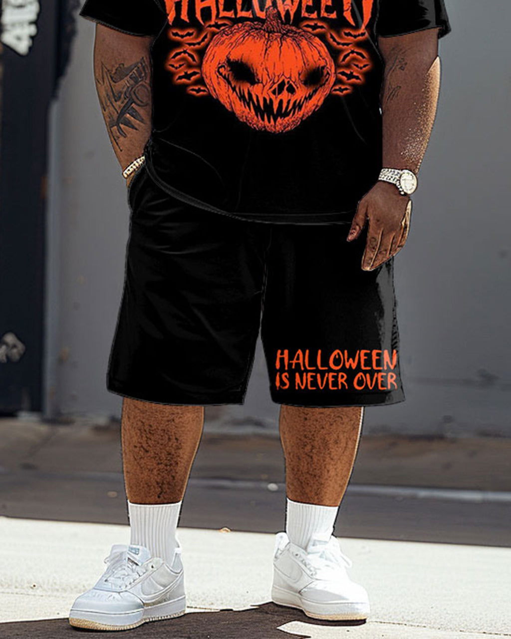 Big & Tall Graphic Streetwear T-Shirt Shorts Set for big men view 3