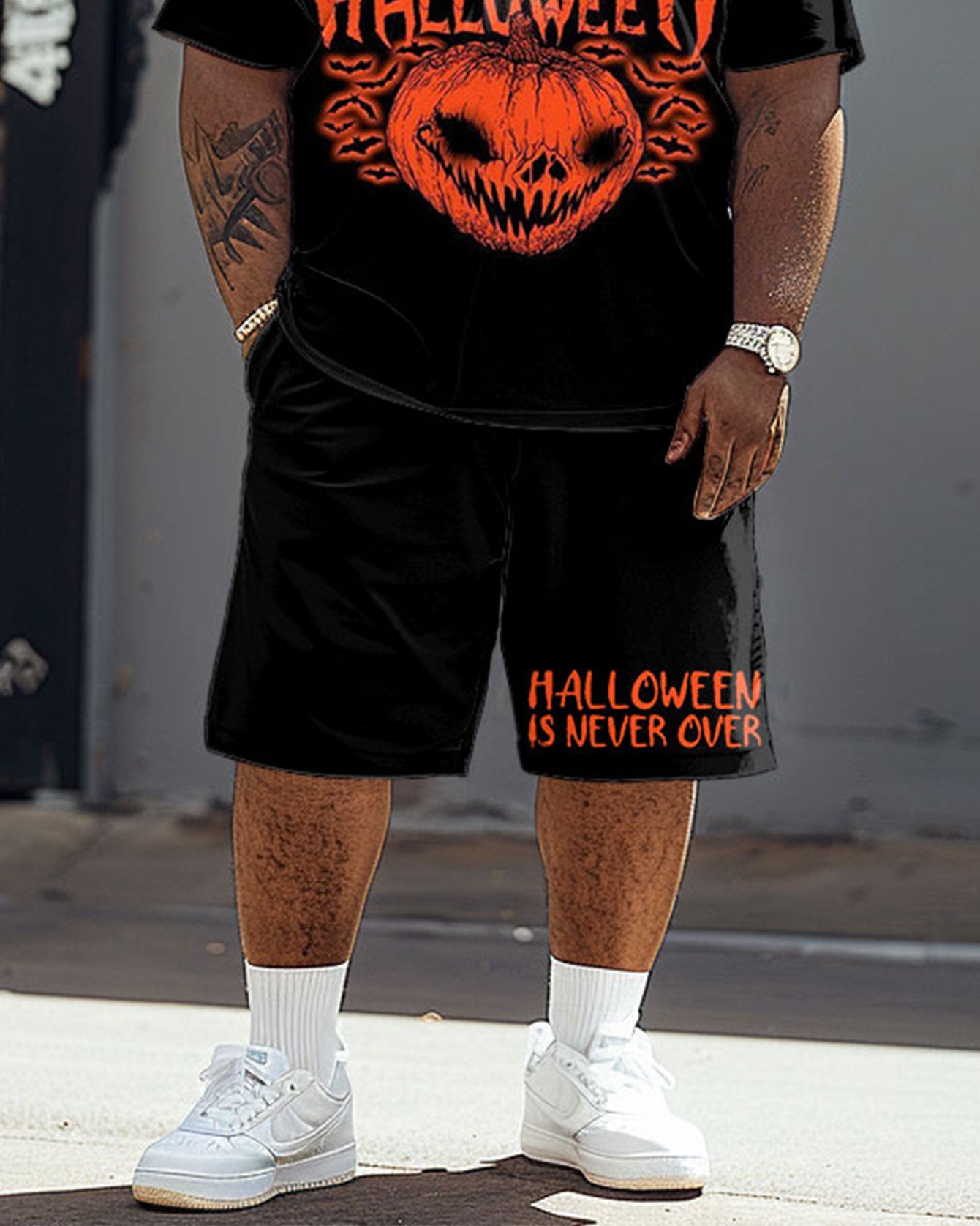 Big & Tall Graphic Streetwear T-Shirt Shorts Set for big men view 3