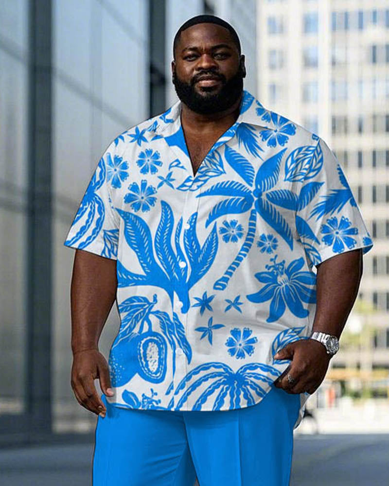 Big & Tall Blue Hawaiian T-Shirt Pants Set for big men view 2