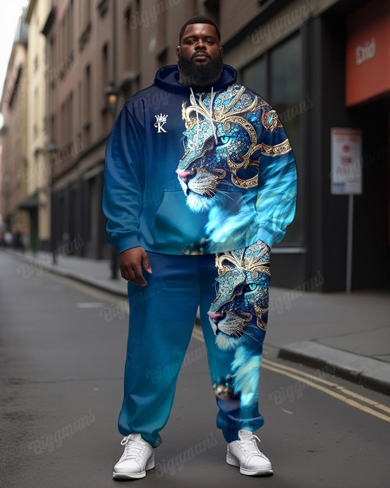Big & Tall Blue Graphic Hoodie Sweatpants Set for big men view 1